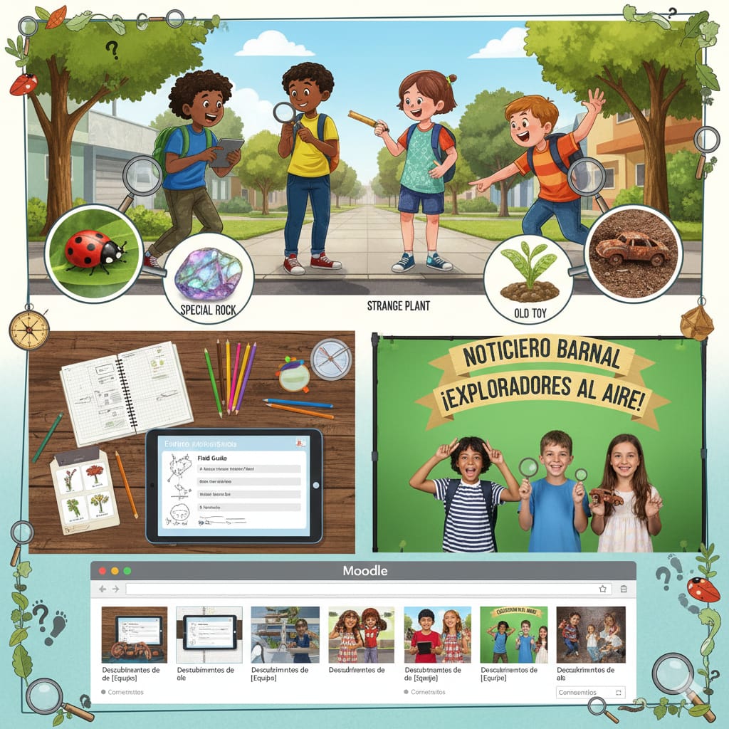 ¿Sabías que en tu barrio, en la calle donde vives o en el parque al que juegas hay MUCHOS secretos escondidos? Animales pequeños que caminan sin que los veas, plantas con formas increíbles, piedras con colores especiales y objetos misteriosos que cuentan historias.
En este proyecto, tú y tu equipo se convertirán en exploradores e investigadores. Tendrán una misión muy importante: ¡SALIR A DESCUBRIR, FOTOGRAFIAR Y CONTAR LOS SECRETOS DE SU BARRIO!